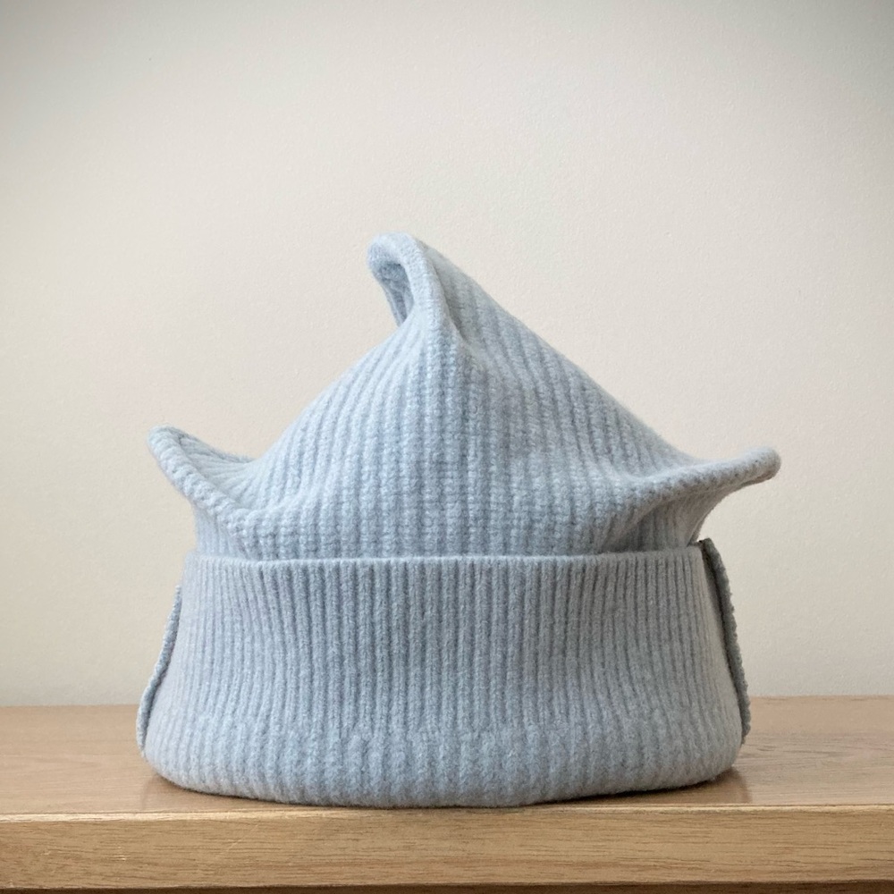 joodito origami crown 100% wool sweater hat ribbed beanie cloche sky baby blue